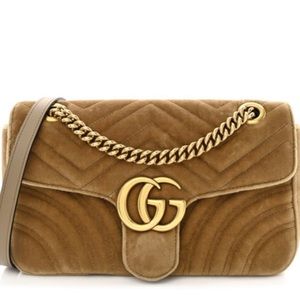 Gucci Marmont Medium tan Velvet Quilted tan Velvet Matelasse Gold GG Bag